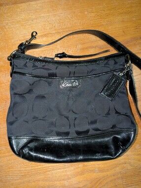 Coach Black Signature Nylon and Leather Shoulder Bag